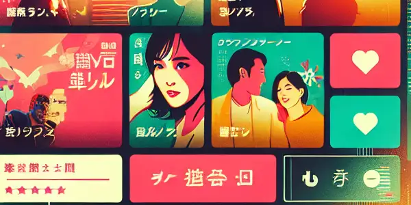 A vibrant digital interface of an adult video platform featuring colorful thumbnails and diverse users in a cozy setting.