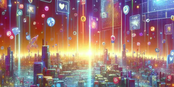 A vibrant digital landscape showcasing a thriving online adult community with screens of diverse content and user interaction icons.